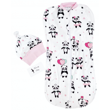 Евро-пеленка кокон на молнии с шапочкой Розовые панды # 2