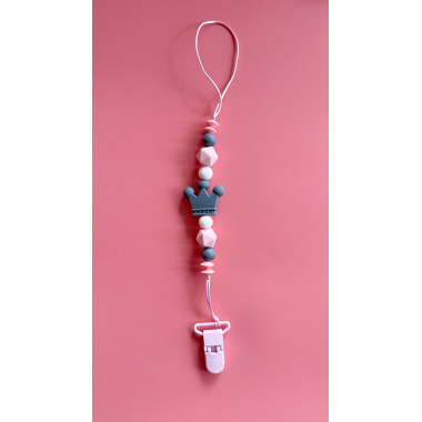 Держатель для пустышки Mommy Bag Корона серо-розовая