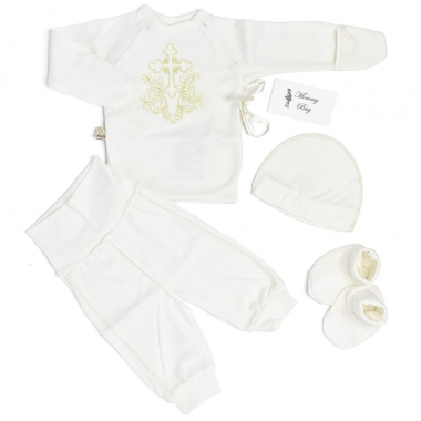 Комплект на крещение 4 ед. Таинство Крещения Молочный р.62, 0-6 мес