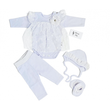 Комплект на крещение 4 ед. с боди-платьем Мария р.56, 0-3 мес