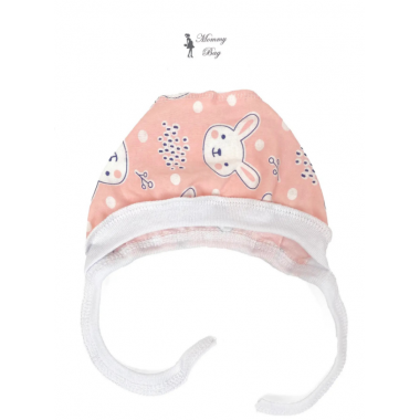 Шапочка-чепчик 0-6 мес Розовая с зайками №42