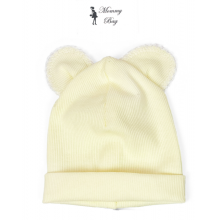 Шапочка 0-3 мес Светло-лимонная с ушками №3