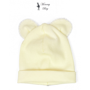 Шапочка 0-3 мес Светло-лимонная с ушками №3