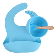  Набор Нагрудник, тарелочка Голубые + ложечка в подарок! от 6 месяцев