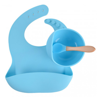  Набор Нагрудник, тарелочка Голубые + ложечка в подарок! от 6 месяцев