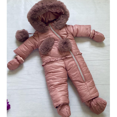 Комбинезон зимний (пуховый) RoyalBaby №9 Коралловый с опушкой р.80, 12-18 мес