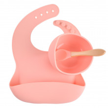  Набор Нагрудник, тарелочка Персиковые + ложечка в подарок! от 6 месяцев