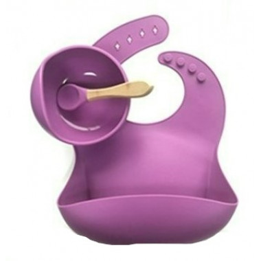  Набор Нагрудник, тарелочка Сиреневые + ложечка в подарок! от 6 месяцев