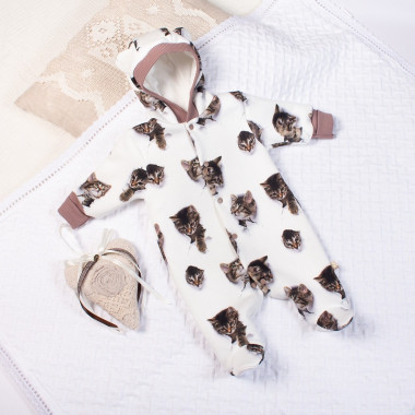 Комбинезон теплый RoyalBaby Котики (трехнитка на флисе) р.68, 3-9 мес