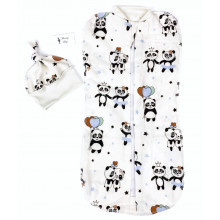 Евро-пеленка кокон на молнии с шапочкой Синие панды #22