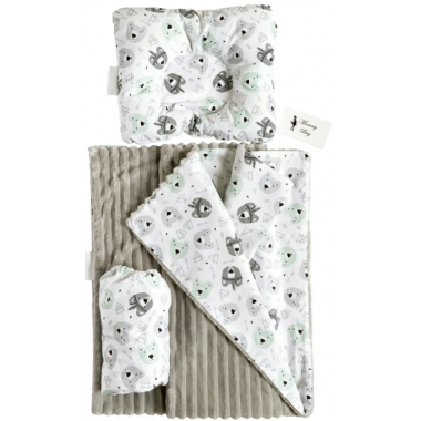 Набор постельного белья 3в1 в Круглую/овальную постель (простынь, плед, подушка) Мишки-индейцы №17