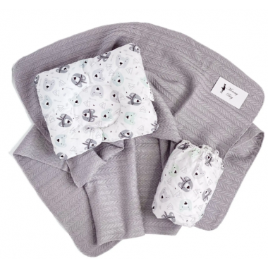 Набор в кроватку 3в1 Мишки-индейцы с хлопковым пледом