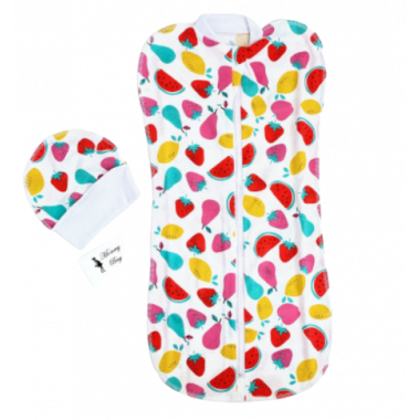 Евро-пеленка кокон на молнии с шапочкой Фрукты #13