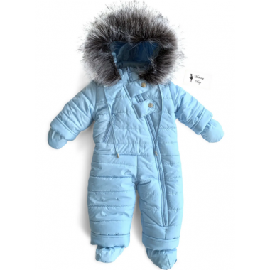 Комбинезон зимний (пуховый) RoyalBaby №11 Голубой с опушкой р.74, 9-12 мес