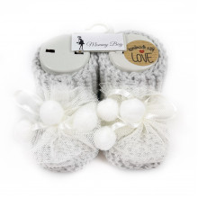 Пинетки-топики для новорожденных 0-12 мес Серые с бумбонами