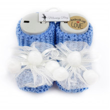 Пинетки-топики для новорожденных 0-12 мес Синие с бумбонами