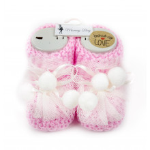 Пинетки-топики для новорожденных 0-12 мес Розовые с бумбонами