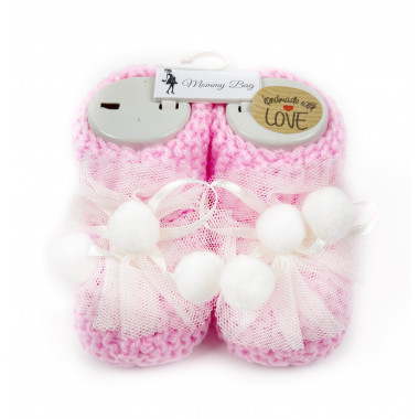 Пинетки-топики для новорожденных 0-12 мес Розовые с бумбонами