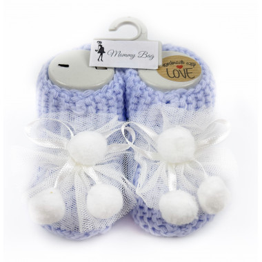 Пинетки-топики для новорожденных 0-12 мес Синие с бумбонами