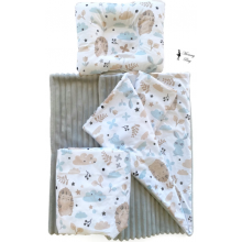 Набор постельного белья 3в1 в Круглую/овальную кроватку (простынь, плед, подушка) Ежики и зайчики №19