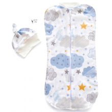 Евро-пеленка кокон на молнии с шапочкой Голубые облака №34 (6 – 12 мес)
