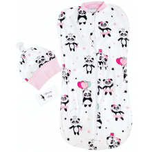 Евро-пеленка кокон на молнии с шапочкой Розовые панды №32 (6 – 12 мес)