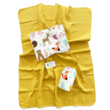 Набор постельного белья 3в1 в круглую/овальную кроватку (простынь, плед, подушка) Зверята с хлопковым пледом