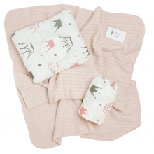 Набор в коляску 3в1 Розовые Короны с хлопковым пледом