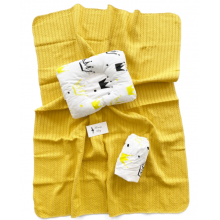 Набор в Круглую/Овальную кроватку 3в1 Желтые короны с горчичным пледом