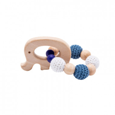 Грызунок-прорезыватель деревянный №3 Cлоник (синие бусинки)