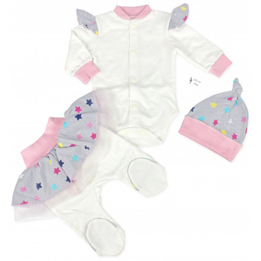Комплект 3 ед. RoyalBaby Молочно-розовый с юбочкой (байка) р.56, 0-3 мес