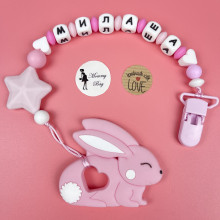 Именной силиконовый грызунок Mommy Bag Зайчик розовый со звездочкой Именной силиконовый грызунок Mommy Bag Зайчик розовый со звездочкой