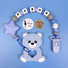 Именной силиконовый грызунок Mommy Bag Мишка голубой (10 букв) Именной силиконовый грызунок Mommy Bag Мишка голубой (10 букв)