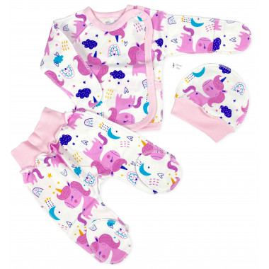 Комплект 3 ед. RoyalBaby Единорожки (байка) р.56, 0-3 мес