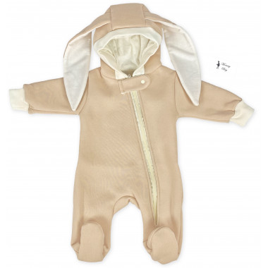 Комбинезон теплый RoyalBaby Зайчик кремовый (трехнитка на флисе) р.56, 0-3 мес.