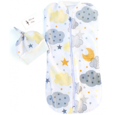 Евро-пеленка кокон на молнии с шапочкой Желтые облака #4