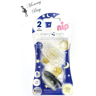 Пустышка Nip Вишенка Ночные, 6-18 мес., Латекс, 2 шт. Черно-белые
