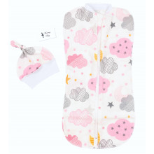 Евро-пеленка кокон на молнии с шапочкой Розовые облака #10