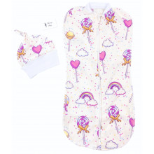 Евро-пеленка кокон на молнии с шапочкой Конфетки #15