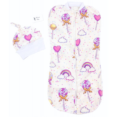 Евро-пеленка кокон на молнии с шапочкой Конфетки #15