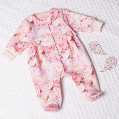 Комбинезон теплый RoyalBaby Пионы (трехнитка на флисе) р.62, 0-6 мес.