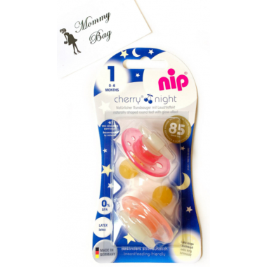 Пустышка Nip Вишенка НОЧЬ, 0-6 мес., латекс, для девочки, 2 шт.(розовые)