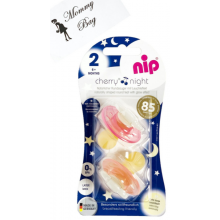 Пустышка Nip Вишенка Ночные, 6-18 мес., Латекс, розовая, 2 шт.