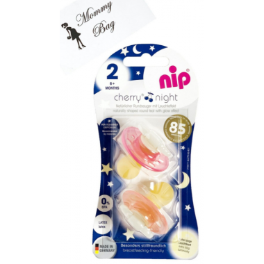 Пустышка Nip Вишенка Ночные, 6-18 мес., Латекс, розовая, 2 шт.
