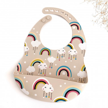 Нагрудник силиконовый Mommy Bag с карманом – Радуга