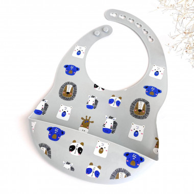 Нагрудник силиконовый Mommy Bag с карманом – Зверята