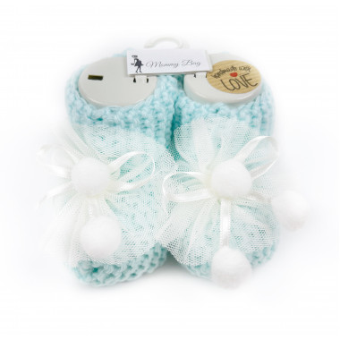 Пинетки-топики для новорожденных 0-12 мес Мятные с бумбонами