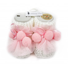 Пинетки-топики для новорожденных 0-12 мес Молочные с бумбонами