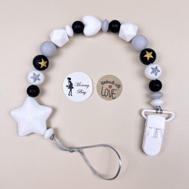 Держатель для пустышки Mommy Bag Черно-белый со звездочками