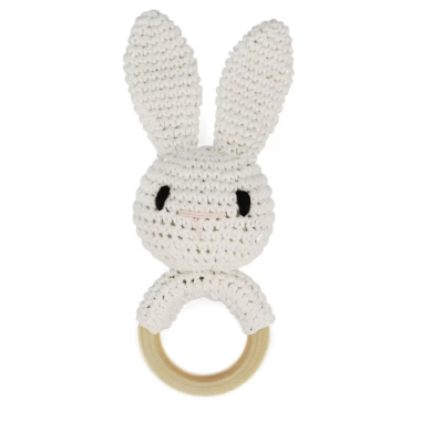 Грызунок-погремушка вязаная Зайка белый (ручная работа)